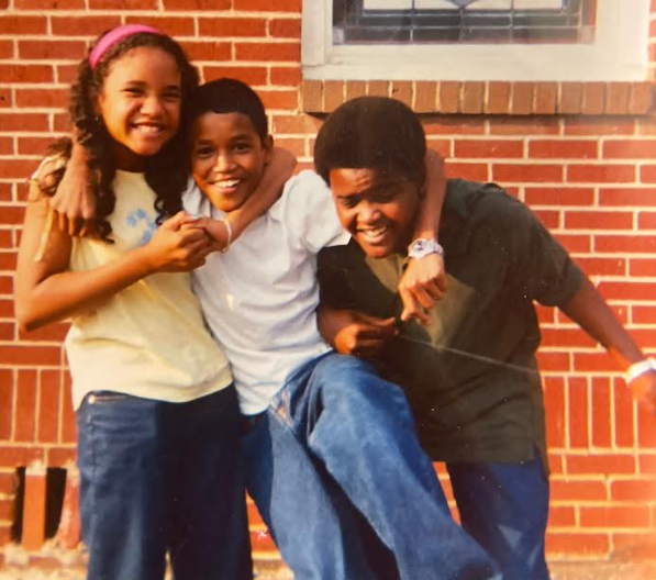 Childhood photograph of siblings